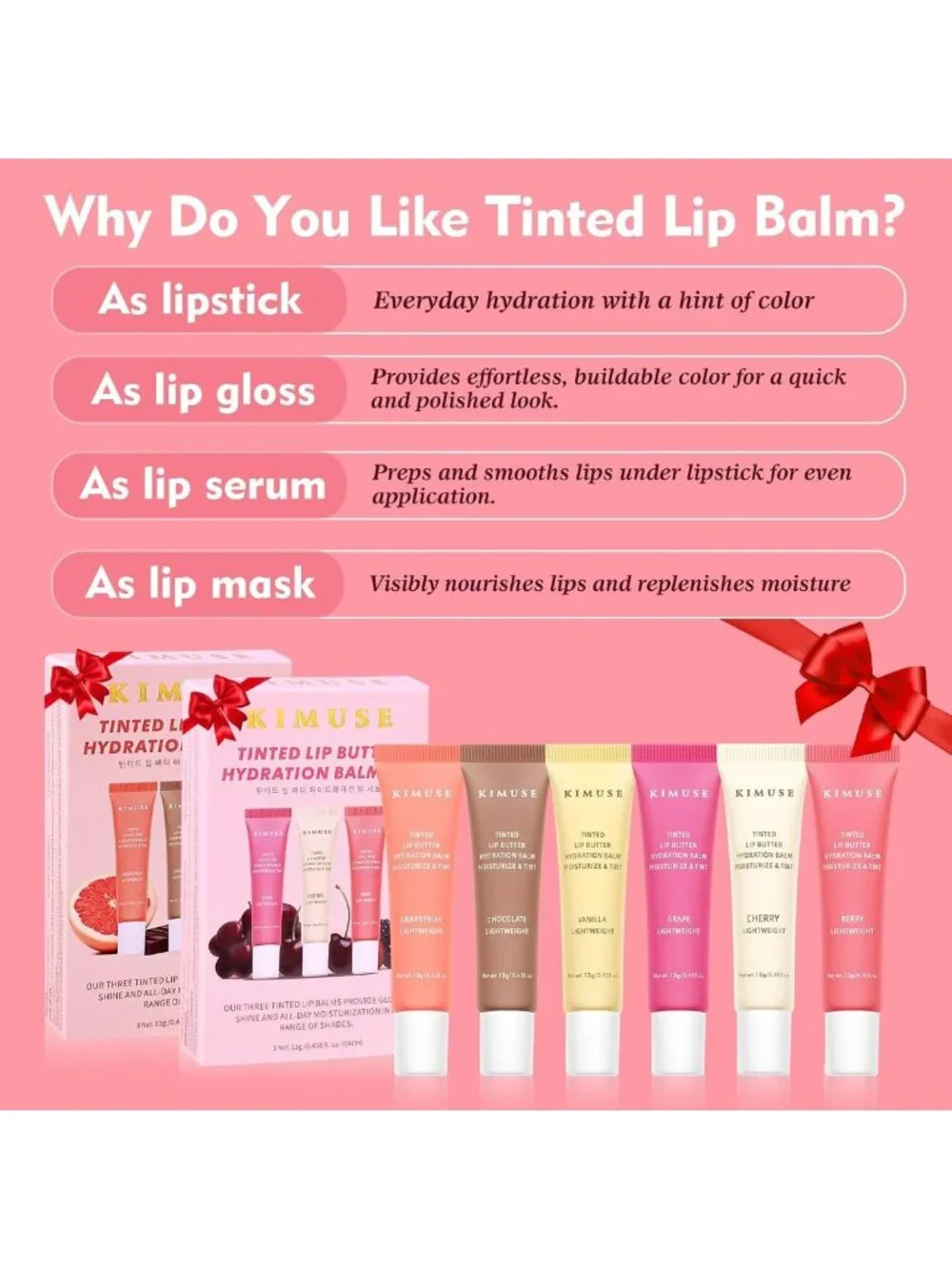 Tinted Lip Butter Balm Set - 6 Sheer Shades, Instant Shine, Vegan & Moisturizing
